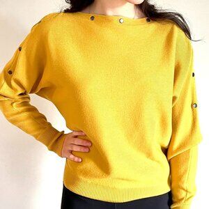 NWT Apricot Co Unique Yellow Sweater with snaps detailed neckline & Sleeves